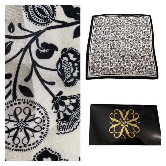 Vintage Avon Black & White Silky Vegan Floral Scarf - Picture 1 of 10